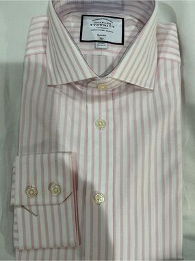 Charles Tyrwhitt Pink Stripe Dress Shirt 15/34 Slim Fit NWT